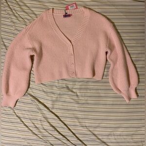 Edikted Light Pink Cropped Ribbed Cardigan